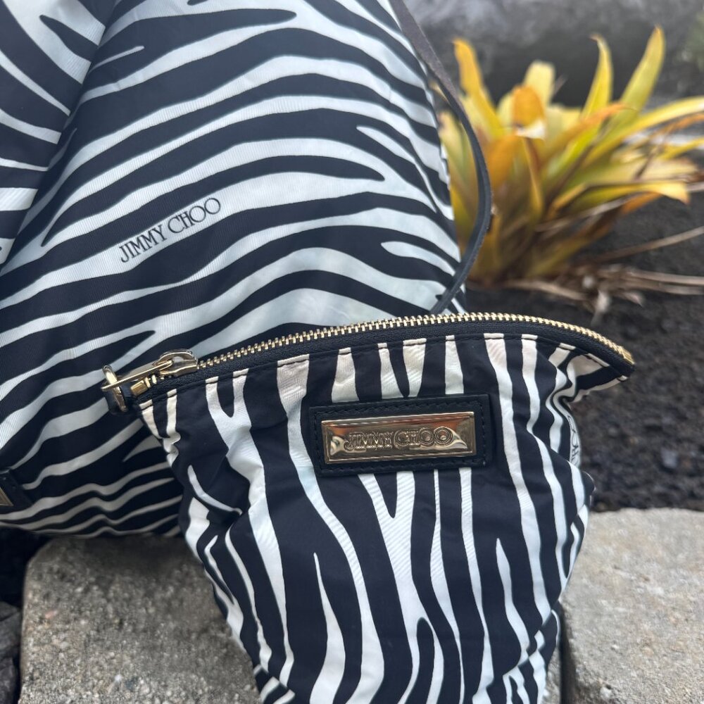 Jimmy Choo (Made in Italy) Zebra-Print Nylon Tote Bag + Matching Pouch - Picture 8 of 15